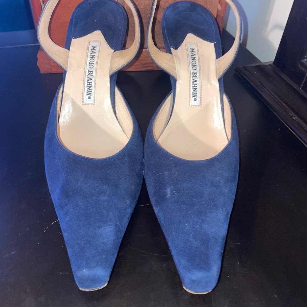 Navy Blue Manolo Blahnik Sling Back Pumps